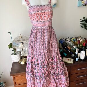 Knox Rose Pink and Blue Boho Patterned Maxi Sundress